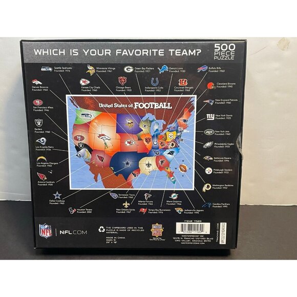 NFL United States of Football Map 500 pc Jigsaw Puzzle 24" x 18" MasterPiece new - Picture 2 of 13